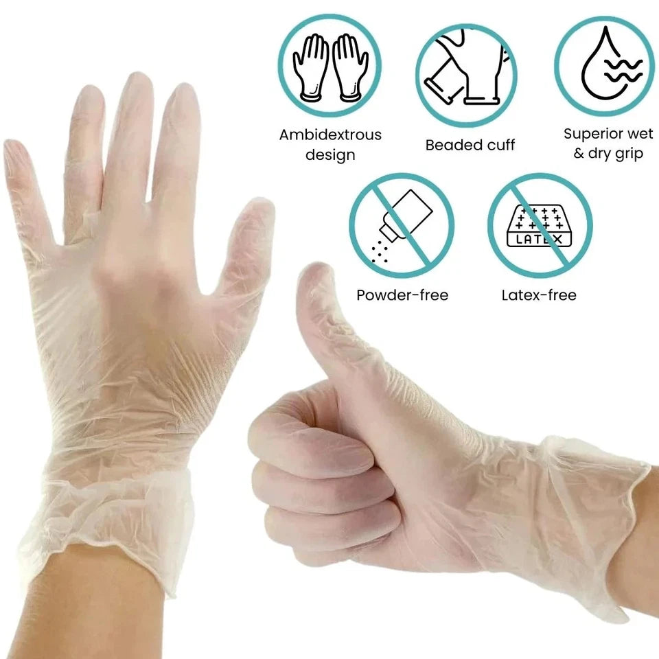1000pcs | XL | Clear Vinyl Handicare Gloves | Powder-Free, Food Safe