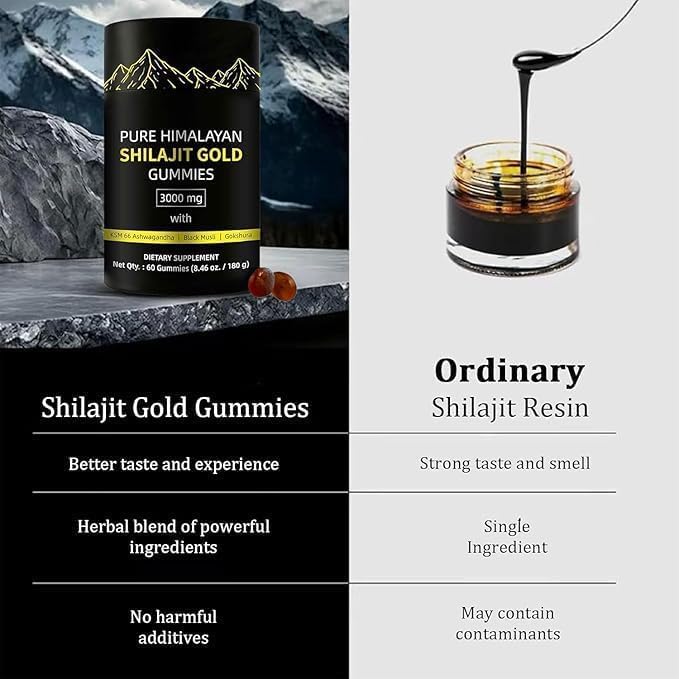 60 Count Pure Himalayan Shilajit Gummies Gold | Lab Tested Shilajit Gummies for Men & Women
