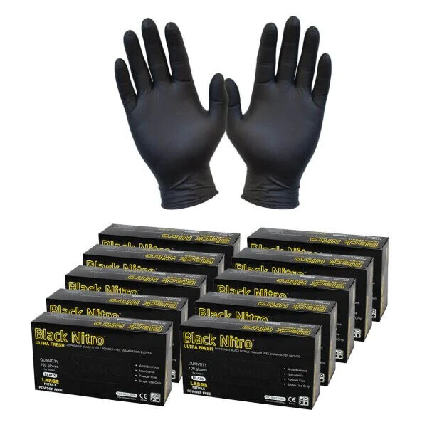 1000pcs | Large | Heavy-Duty Black Nitrile Gloves | Powder-Free