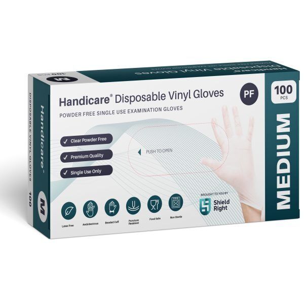 1000pcs (M) Handicare Clear Vinyl Exam Gloves | Powder-free | Medical