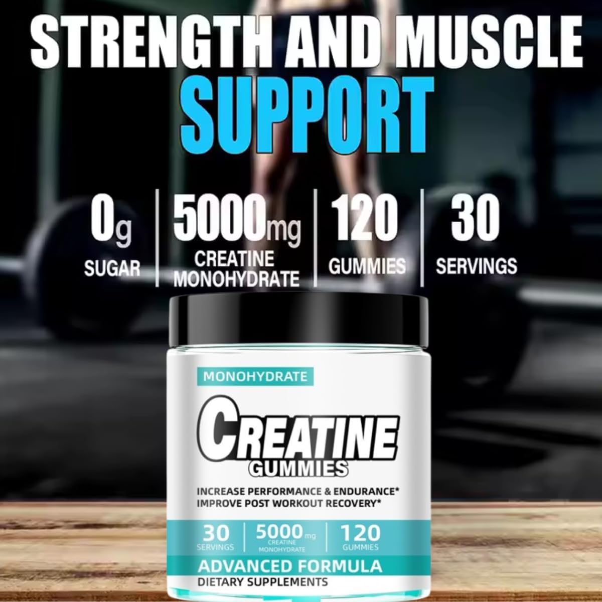 5000mg Creatine Dietary Supplement (Blueberry) | Chewable Creatine Monohydrate Gummies for Men & Women