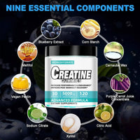 5000mg Creatine Dietary Supplement (Blueberry) | Chewable Creatine Monohydrate Gummies for Men & Women