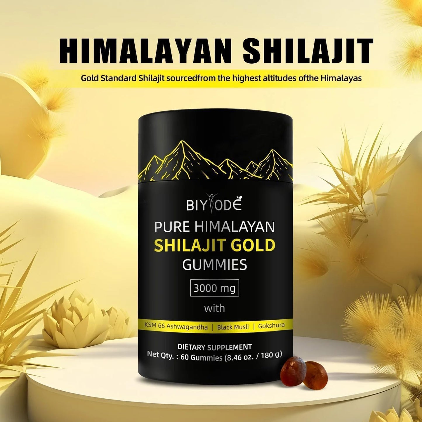 60 Count Pure Himalayan Shilajit Gummies Gold | Lab Tested Shilajit Gummies for Men & Women