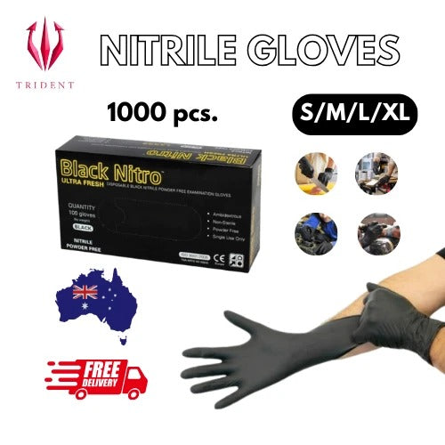 1000pcs | Small | Black Heavy-Duty Nitrile Gloves ( Powder-Free)