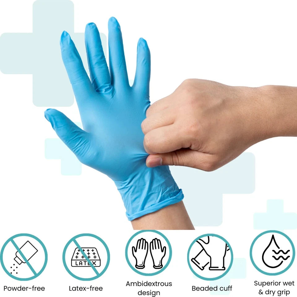 1000pcs | S, M, L XL, XXL | Blue Nitrile Gloves | Powder-Free